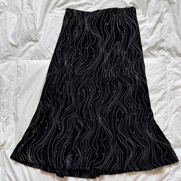 Y2k black abstract midi skirt white contrast embroidery sz med whimsigoth witchy - Picture 3 of 8